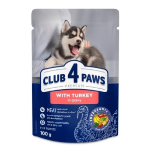 Вологий корм для собак Club 4 Paws для цуценят з індичкою в соусі 100 г (4820215363198)