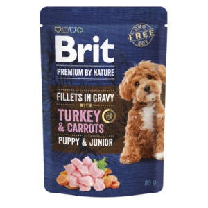 Вологий корм для собак Brit Premium Fillets in Gravy Turkey &amp; Carrots Puppy 85 г (8595602572458)