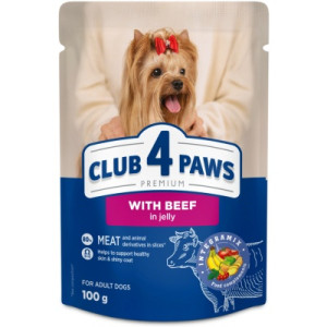 Вологий корм для собак Club 4 Paws Premium Шматочки з яловичиною в желе 100 г (4820269144583)