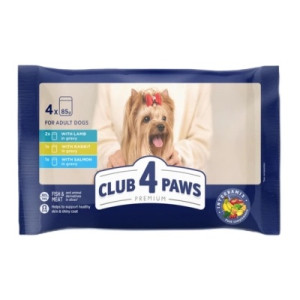 Вологий корм для собак Club 4 Paws Premium ягня, кролик та лосось 4х85 г (4820269145443)