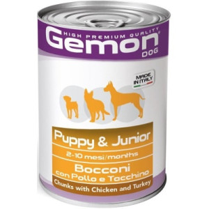Консервы для собак Gemon Dog Wet Puppy&amp;Junior кусочки с курицей и индейкой 415 г (8009470387866)