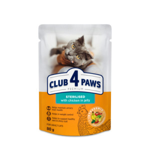 Влажныйй корм для кошек Club 4 Paws для стерилизированных в желе с курицей 80 г (4820083908934)